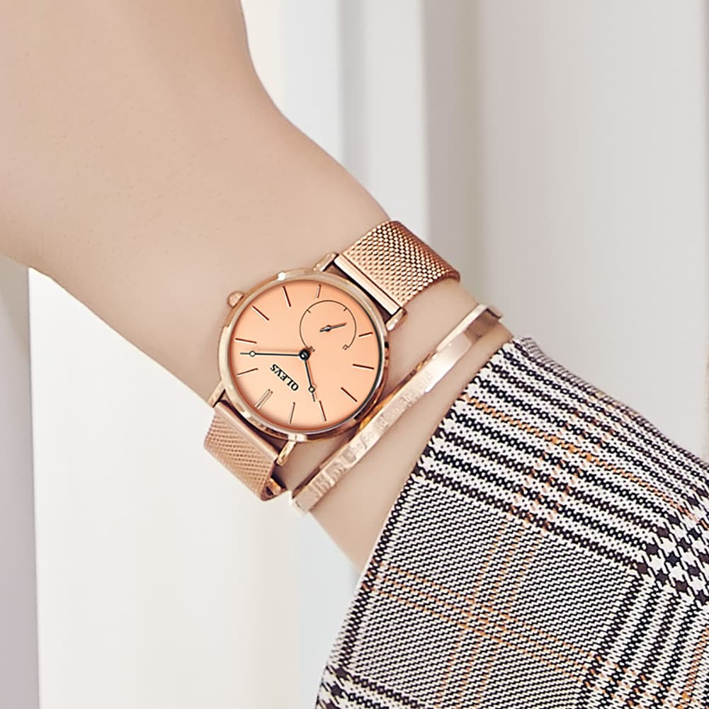 OLEVS 5190 Ultra Thin Sub Dial Quartz Watch for Women