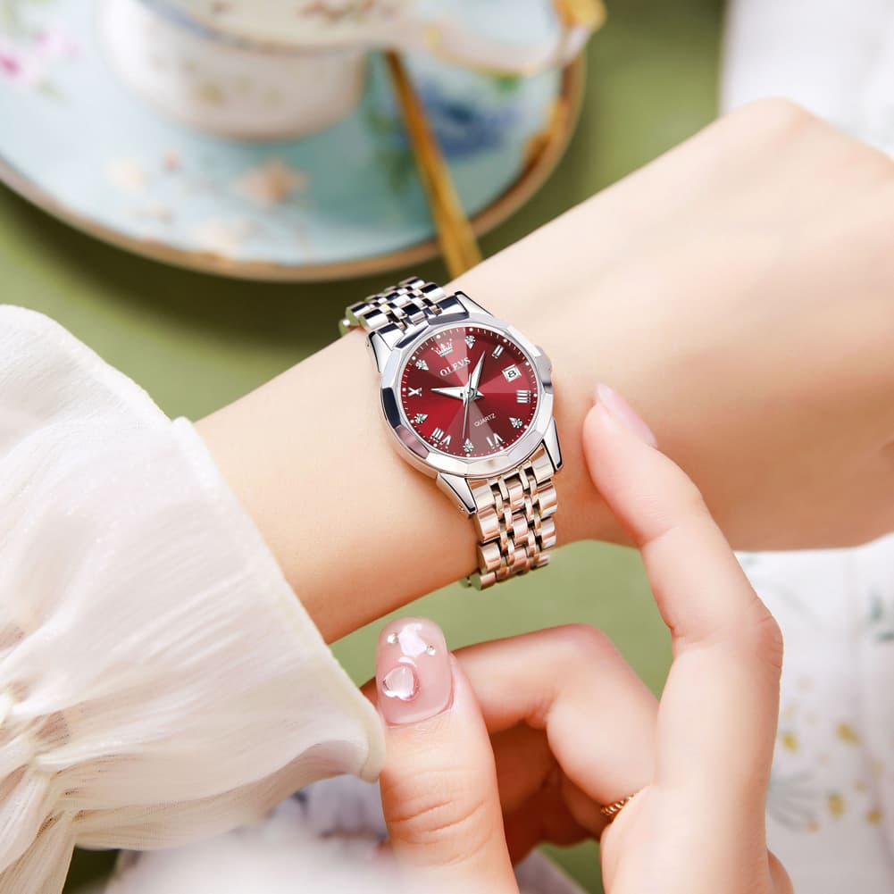 OLEVS 9931 Elegant Diamond Stainless Steel Quartz Watch for Women