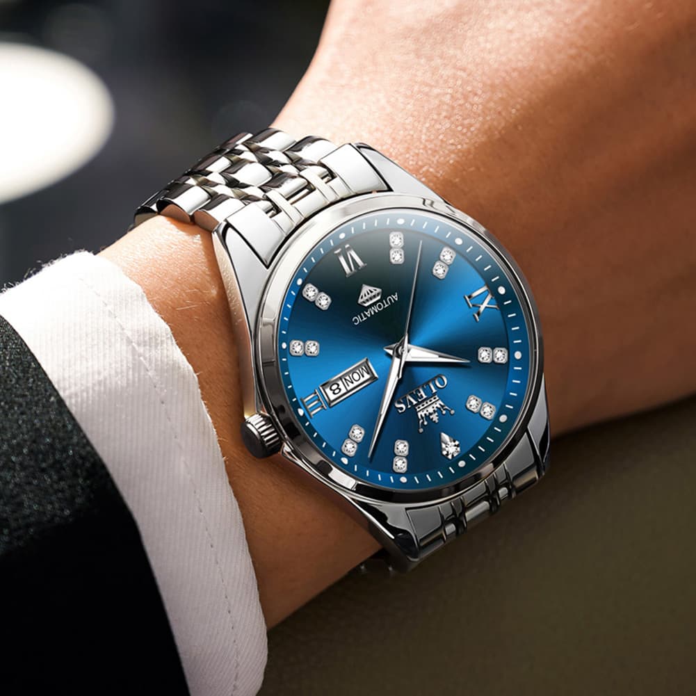 OLEVS Diamond Dial Automatic Mechanical Watch 9801 Day Date for Men