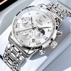 OLEVS Chronograph Moon Phase Dress Watch for Men Stainless Steel 5529