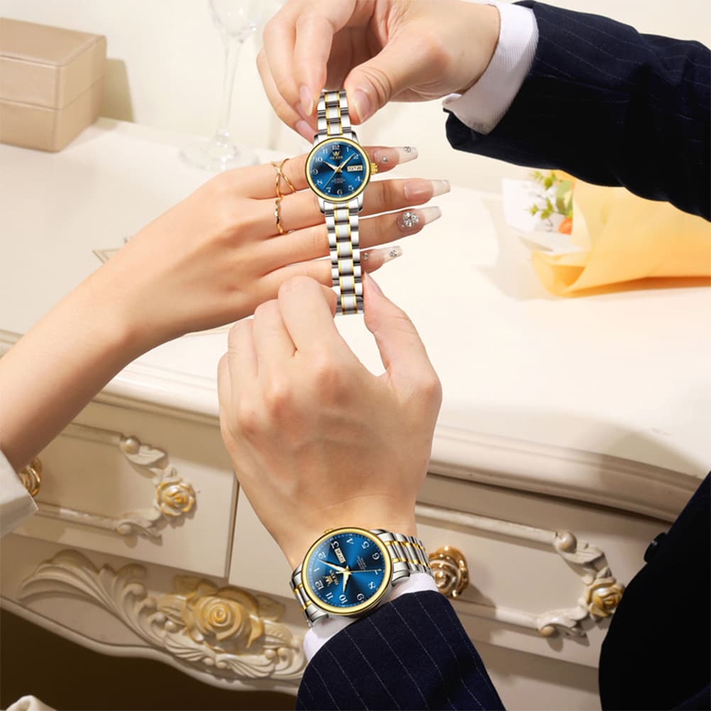 OLEVS 7072 Arabic Numeral Automatic Couples Watch Set