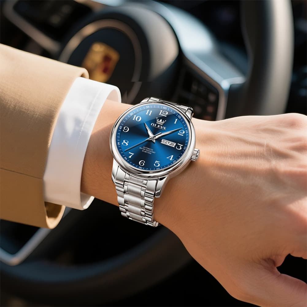 OLEVS 7072 Arabic Numeral Dual Calendar Automatic Watch For Men