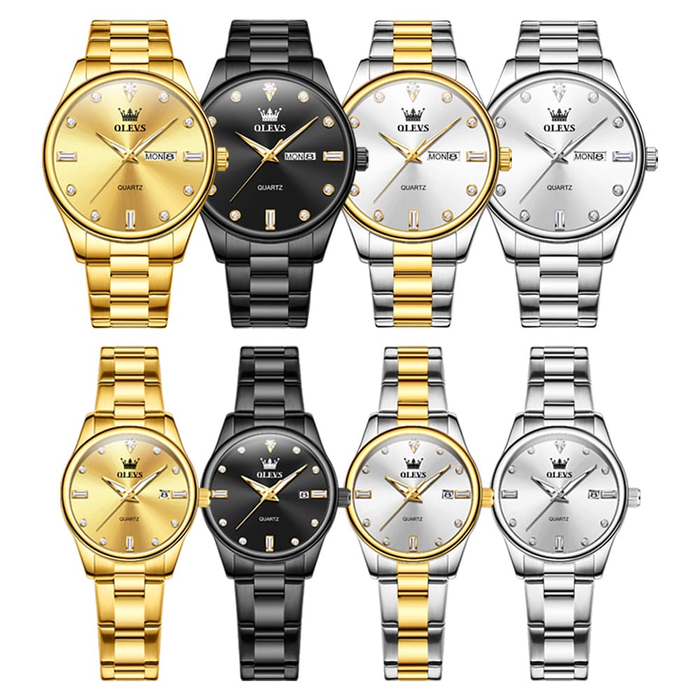 OLEVS 3621Q Minimalist Diamond Quartz Couple Watches Set