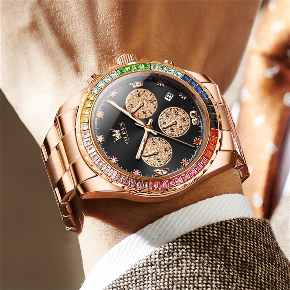 OLEVS 2939 Rainbow Bezel Chronograph Quartz Watch for Men