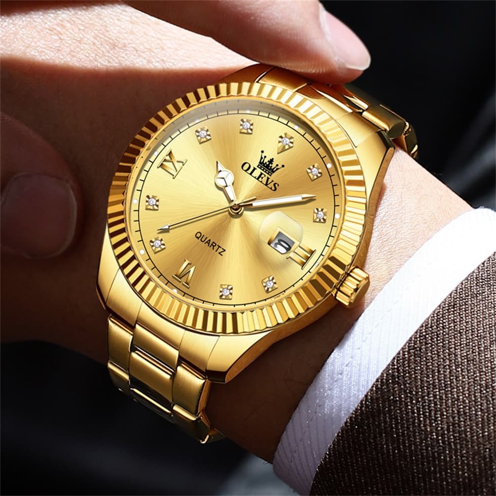 OLEVS 3623 Fluted Bezel Diamond Quartz Watch for Men