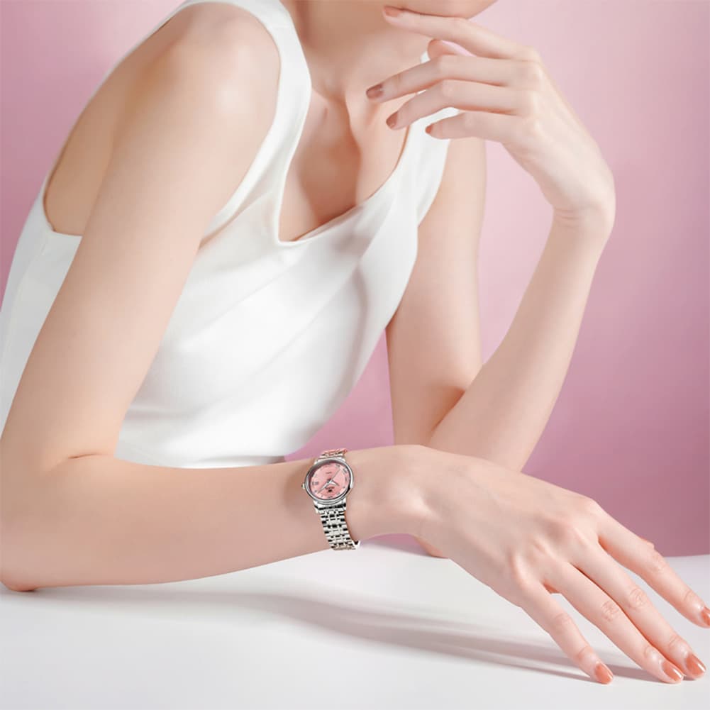 OLEVS Women Sunray Pastel Watch Petite Silver Stainless Steel Date Quartz 5611