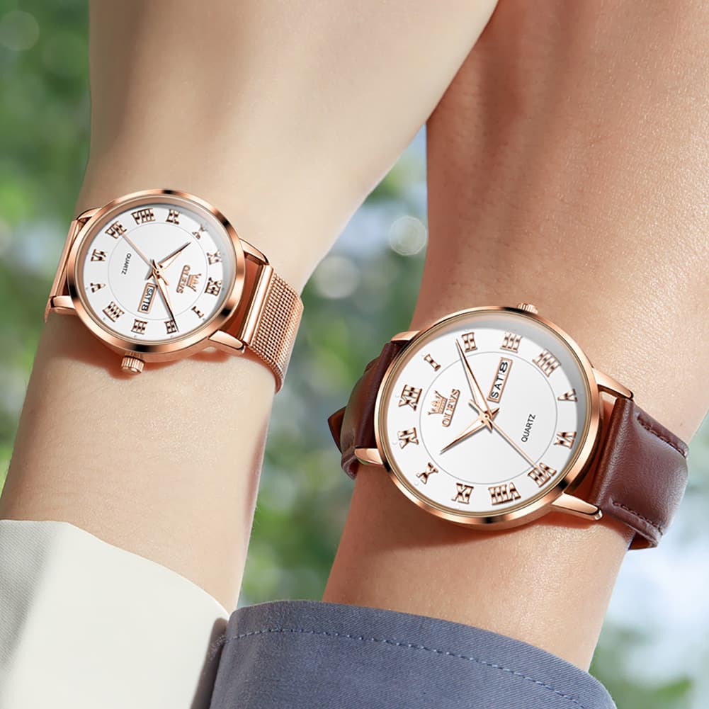 OLEVS 2920 Day Date Quartz Couples Watch Set Men Women