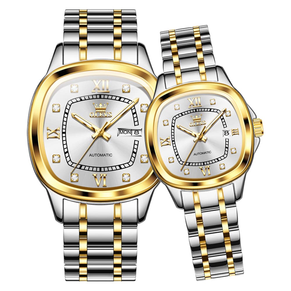 OLEVS Retro Square Diamond Dial Automatic Mechanical Watch 9810 for Men and Women
