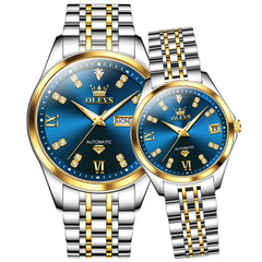 OLEVS Couple Watches Set Automatic Mechanical Diamond Dial 9801 for His and Hers