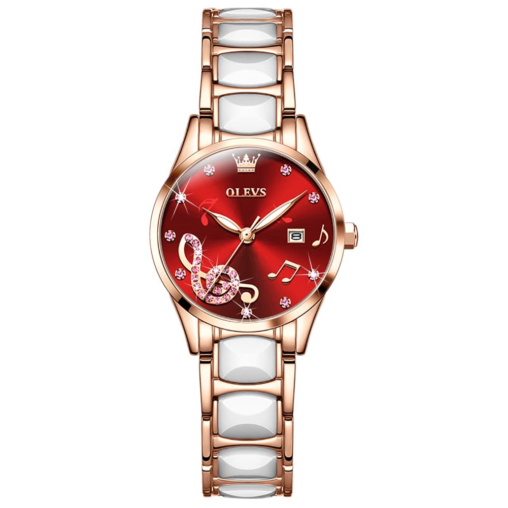 OLEVS 3605 Ceramic Musical Note Quartz Watch for Women