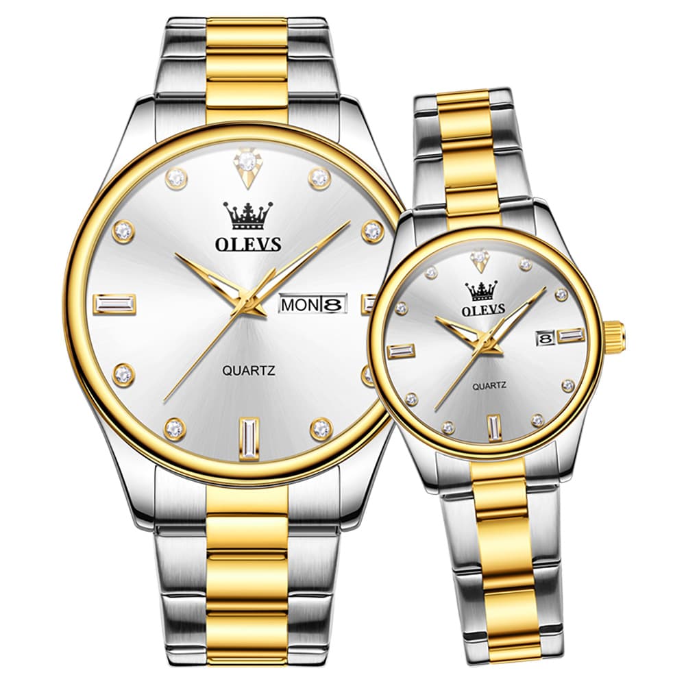 OLEVS 3621Q Minimalist Diamond Quartz Couple Watches Set