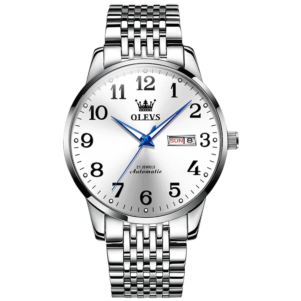 OLEVS 6666 Stainless Steel Mechanical Big Numeral Watch for Men