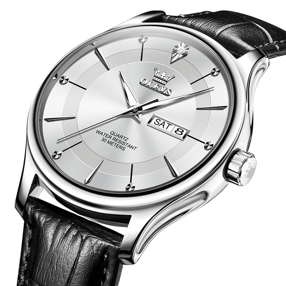 OLEVS 9908 Diamond Accent Day Date Quartz Watch for Men