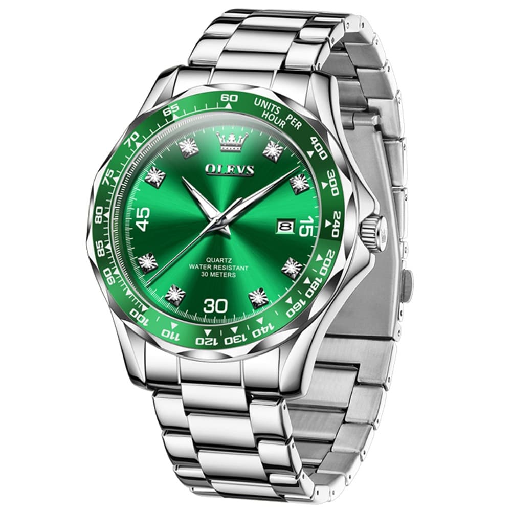 OLEVS 9988 Luxury Green Dial Quartz Dress Watch for Men