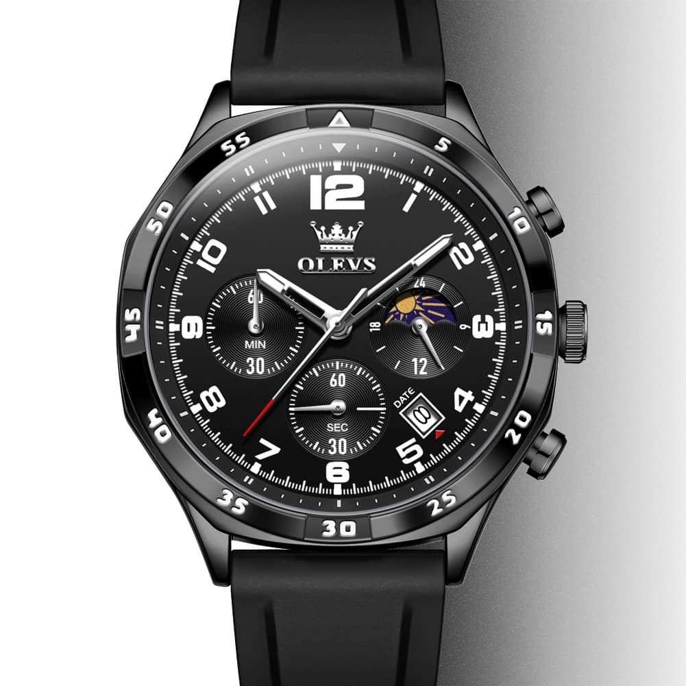 OLEVS 2986 Silicone Moon Phase Chronograph Watch for Men