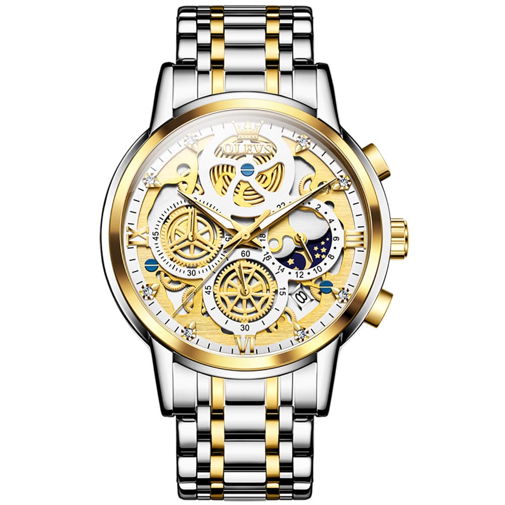 OLEVS 9947 Hollow Skeleton Chronograph Steel Watch for Men