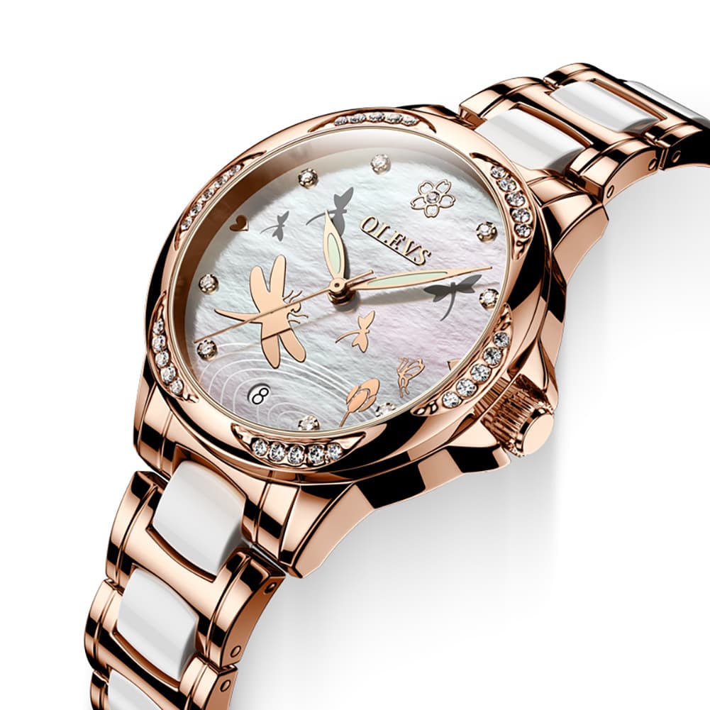 OLEVS 6610 Automatic Mechanical Ceramic Dragonfly Watch for Women
