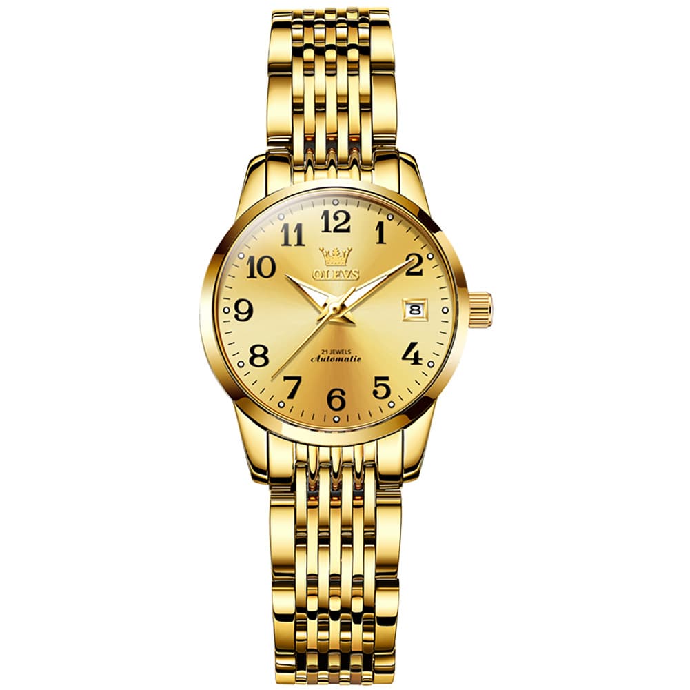 OLEVS 6666N Stainless Steel Mechanical Big Numeral Watch for Women
