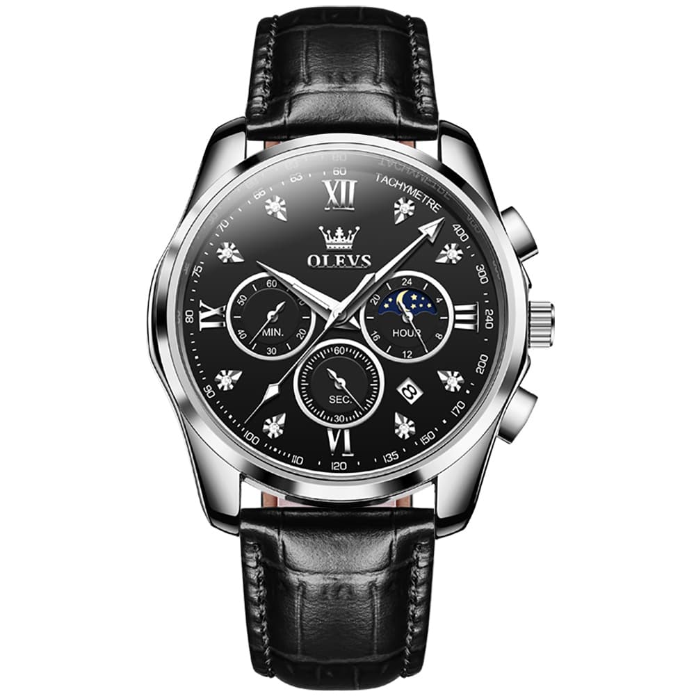 OLEVS 2888 Leather Chronograph Moon Phase Watch for Men
