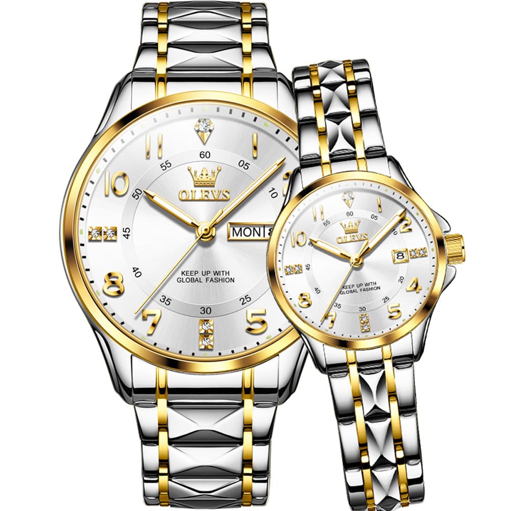 OLEVS 2910 Diamond Day Date Couples Watch Set Men Women