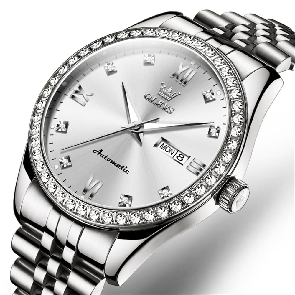 OLEVS 7012 Roman Numerals Diamond Bezel Mechanical Watch for Men