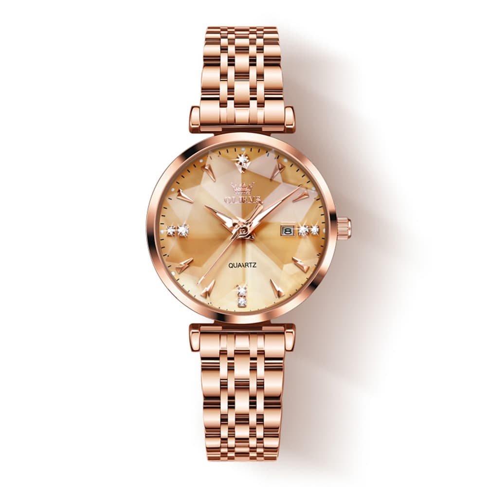 OLEVS Diamond Cut Crystal Dress Watch for Women Stainless Steel 5536