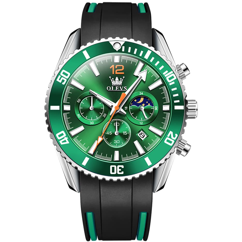 OLEVS 9916 Silicone Strap Moon Phase Chronograph Watch for Men