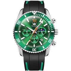 OLEVS 9916 Silicone Strap Moon Phase Chronograph Watch for Men