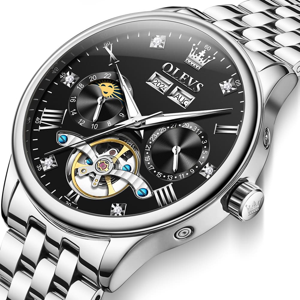 OLEVS 7023 Skeleton Moon Phase Automatic Watch for Men