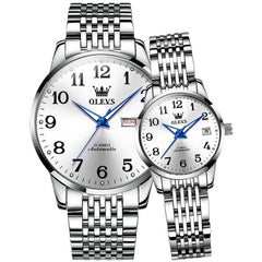 OLEVS 6666Q Stainless Steel Mechanical Big Numeral Couple Watches