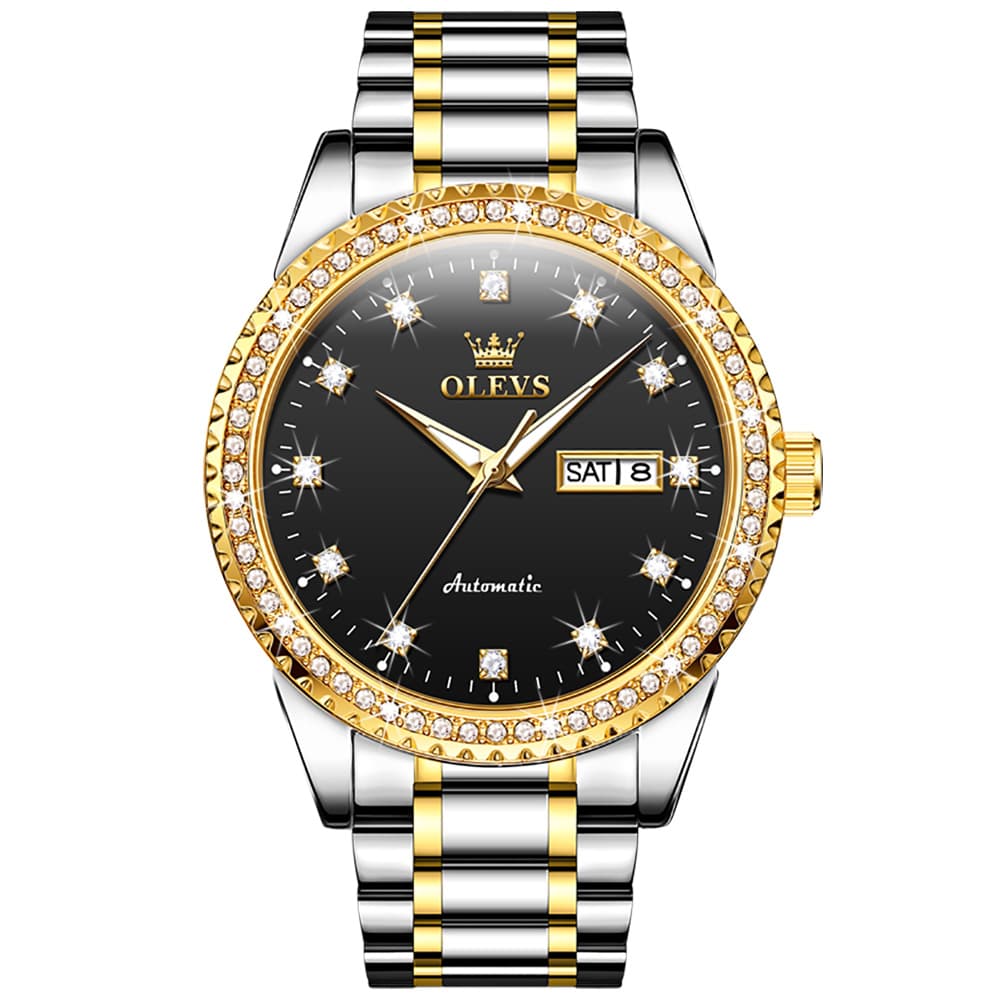 OLEVS 7003 Diamond Bezel Day Date Mechanical Watch for Men