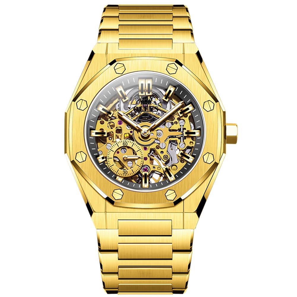 OLEVS 6669 Stainless Steel Octagonal Skeleton Watch for Men