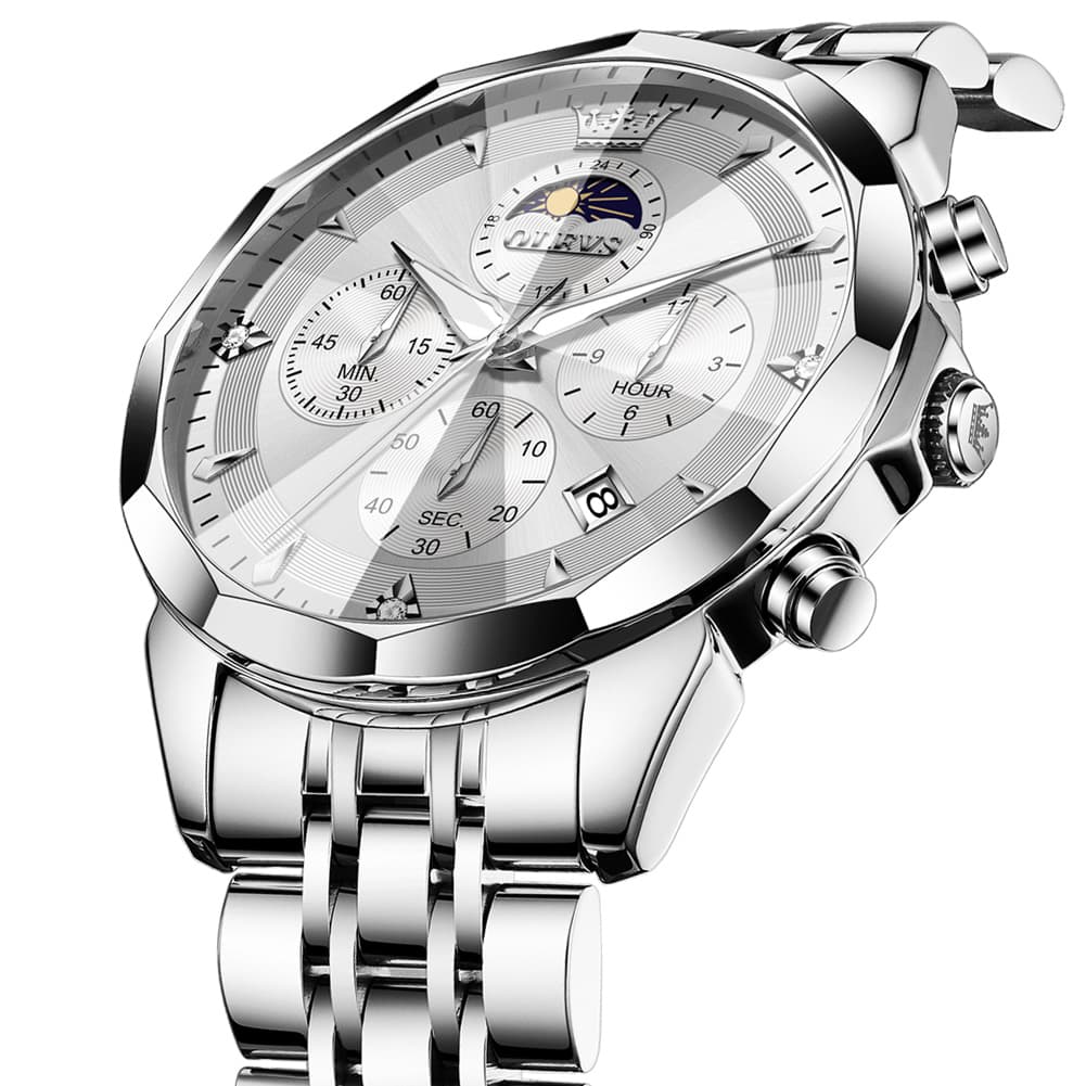OLEVS 3673 Quartz 3D Rhombic Mirror Chronograph Watch For Men