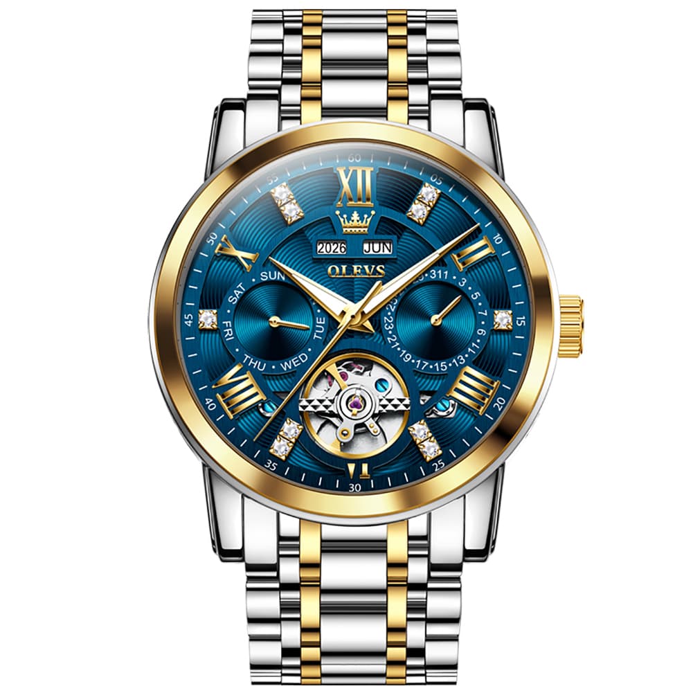OLEVS 6701 Skeleton Automatic Mechanical Stainless Steel Watch For Men
