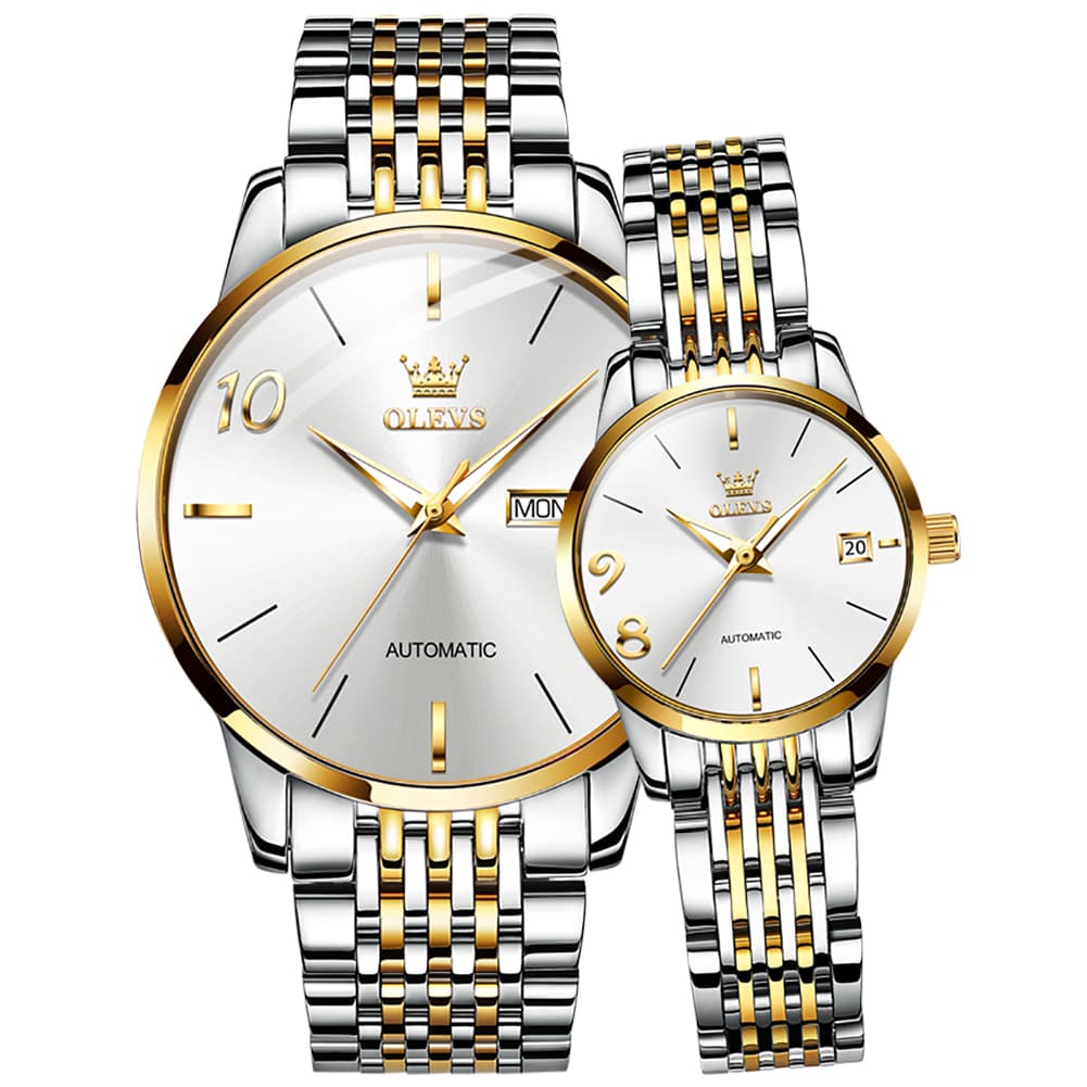 OLEVS 6632 Stainless Steel Automatic Mechanical Couple Watches