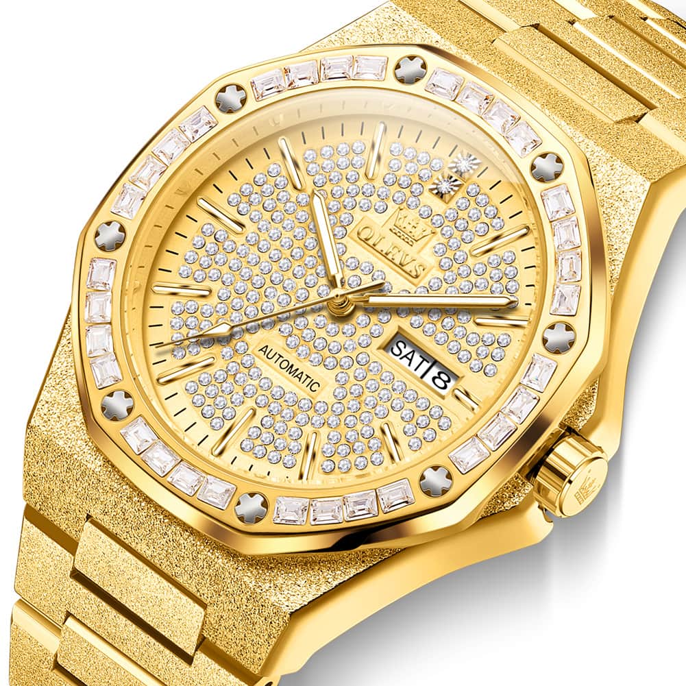 OLEVS Iced Out Diamond Octagonal Automatic Mechanical Watch 9803 for Men