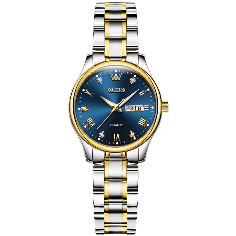 OLEVS Women Diamond Dress Watch Two Tone Stainless Steel Quartz Day Date 5563
