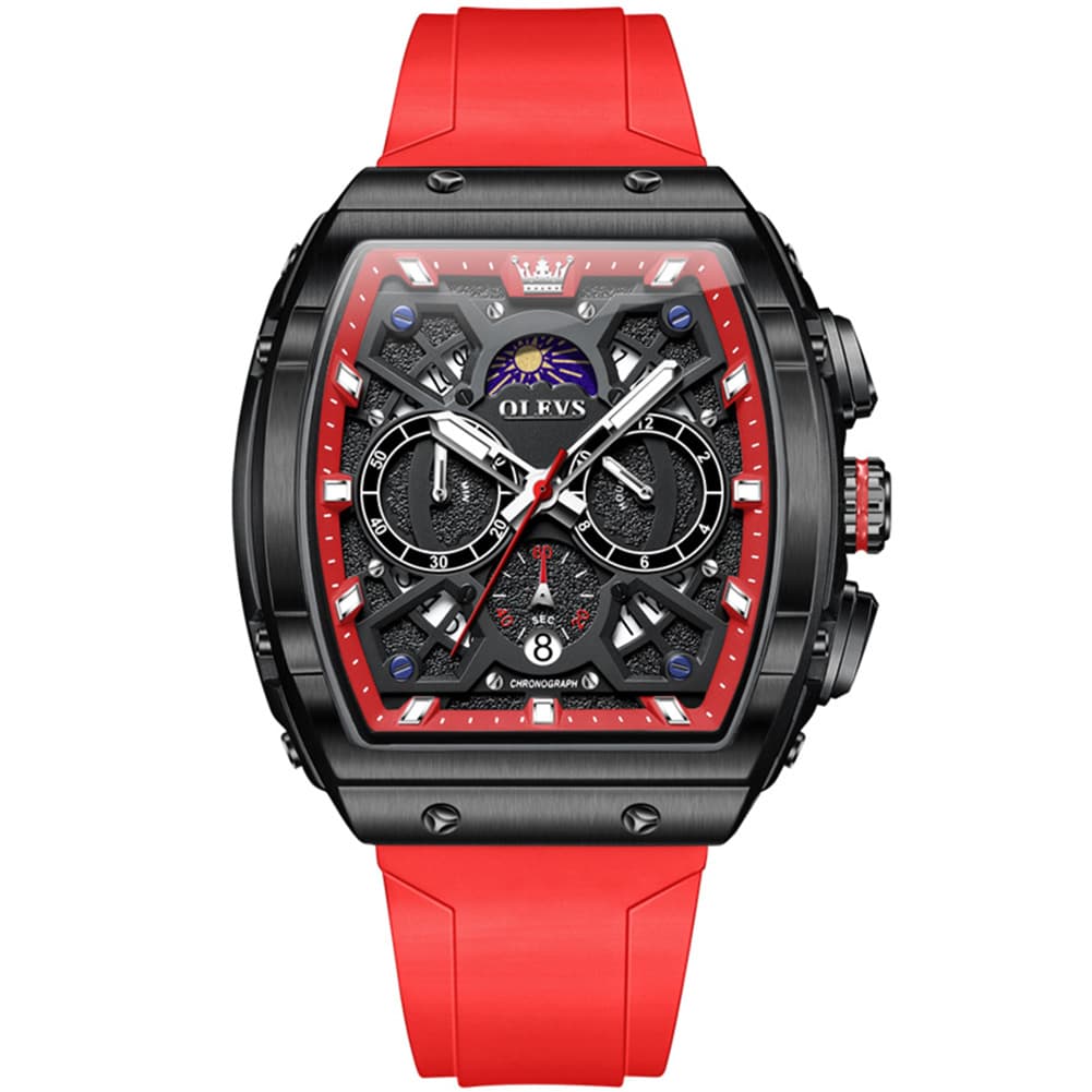 OLEVS 2942 Tonneau Silicone Sports Quartz Watch for Men
