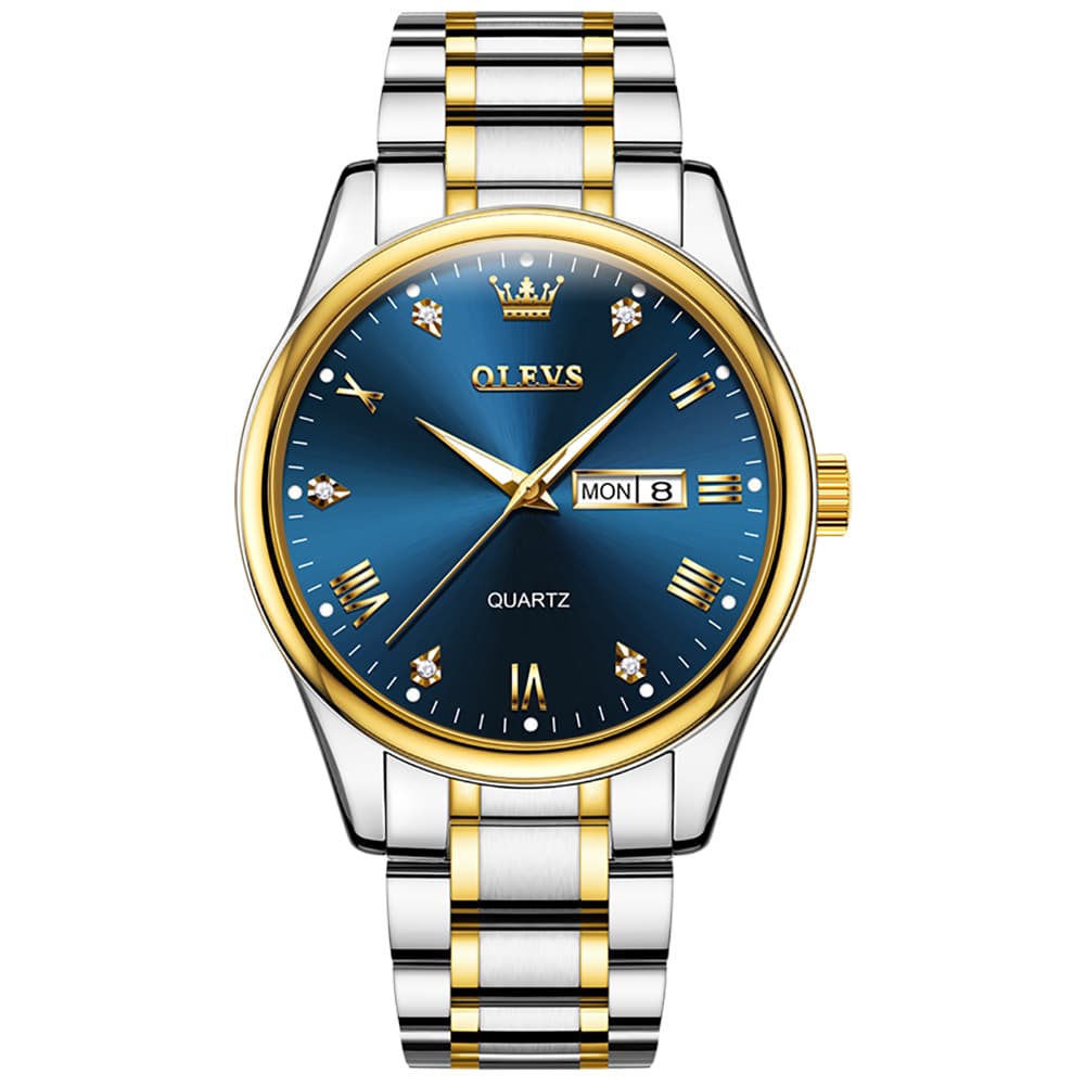 OLEVS 5563 Luxury Diamond Dial Quartz Stainless Steel Day Date Watch for Men