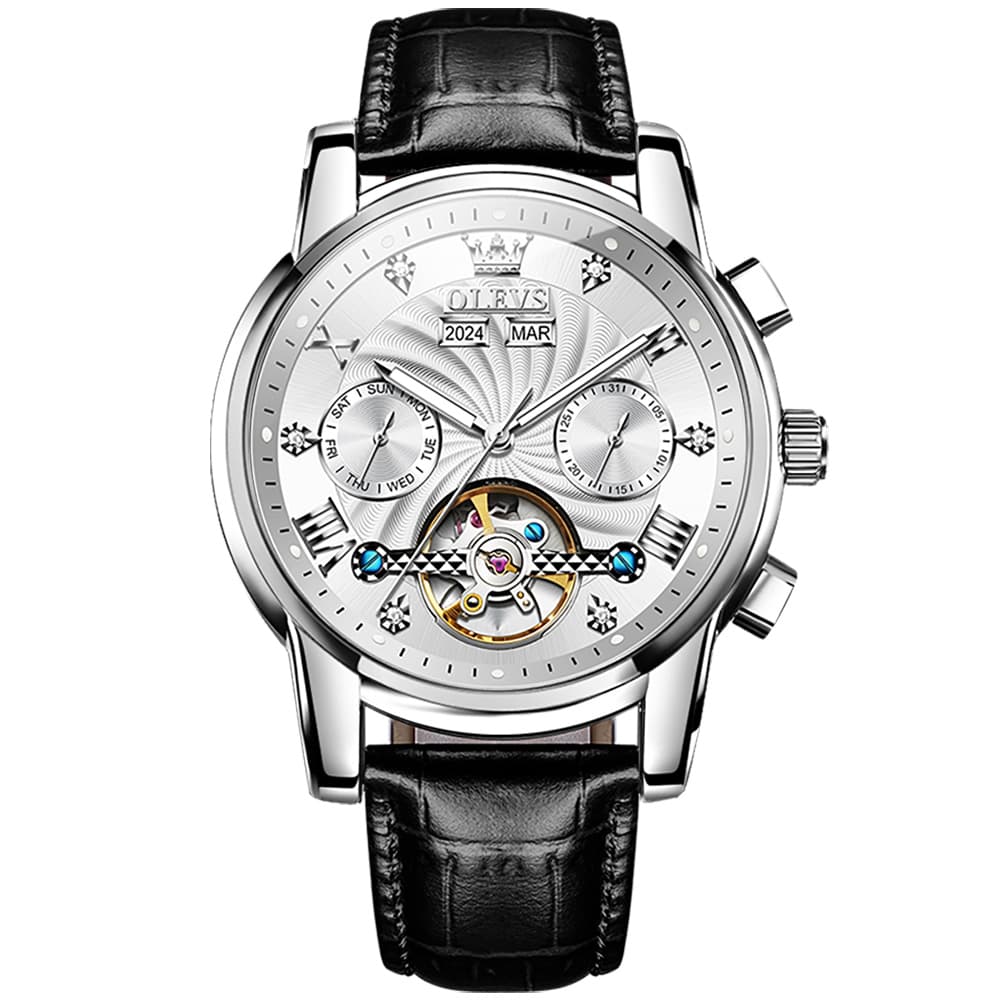 OLEVS 7088 Open Heart Leather Automatic Watch For Men