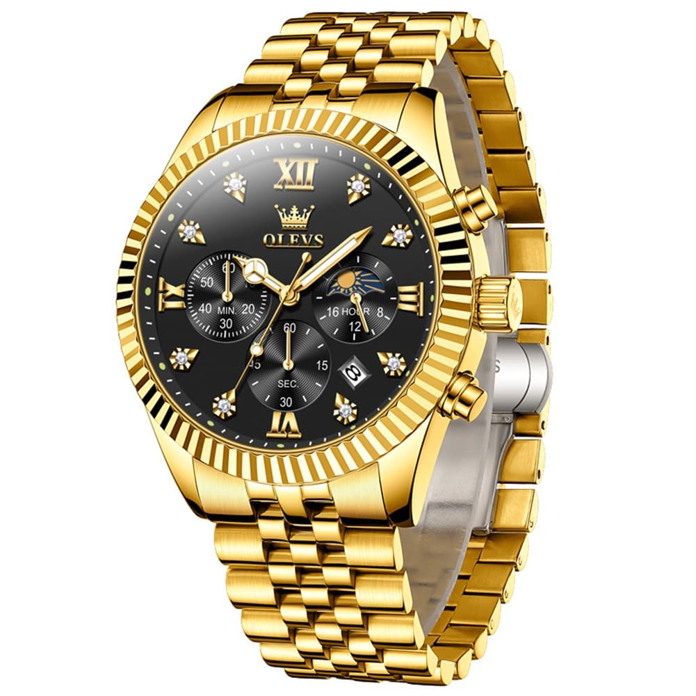 OLEVS 2932 Luxury Gold Fluted Bezel Quartz Watch for Men