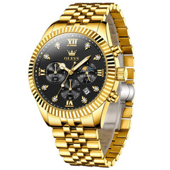 OLEVS 2932 Luxury Gold Fluted Bezel Quartz Watch for Men