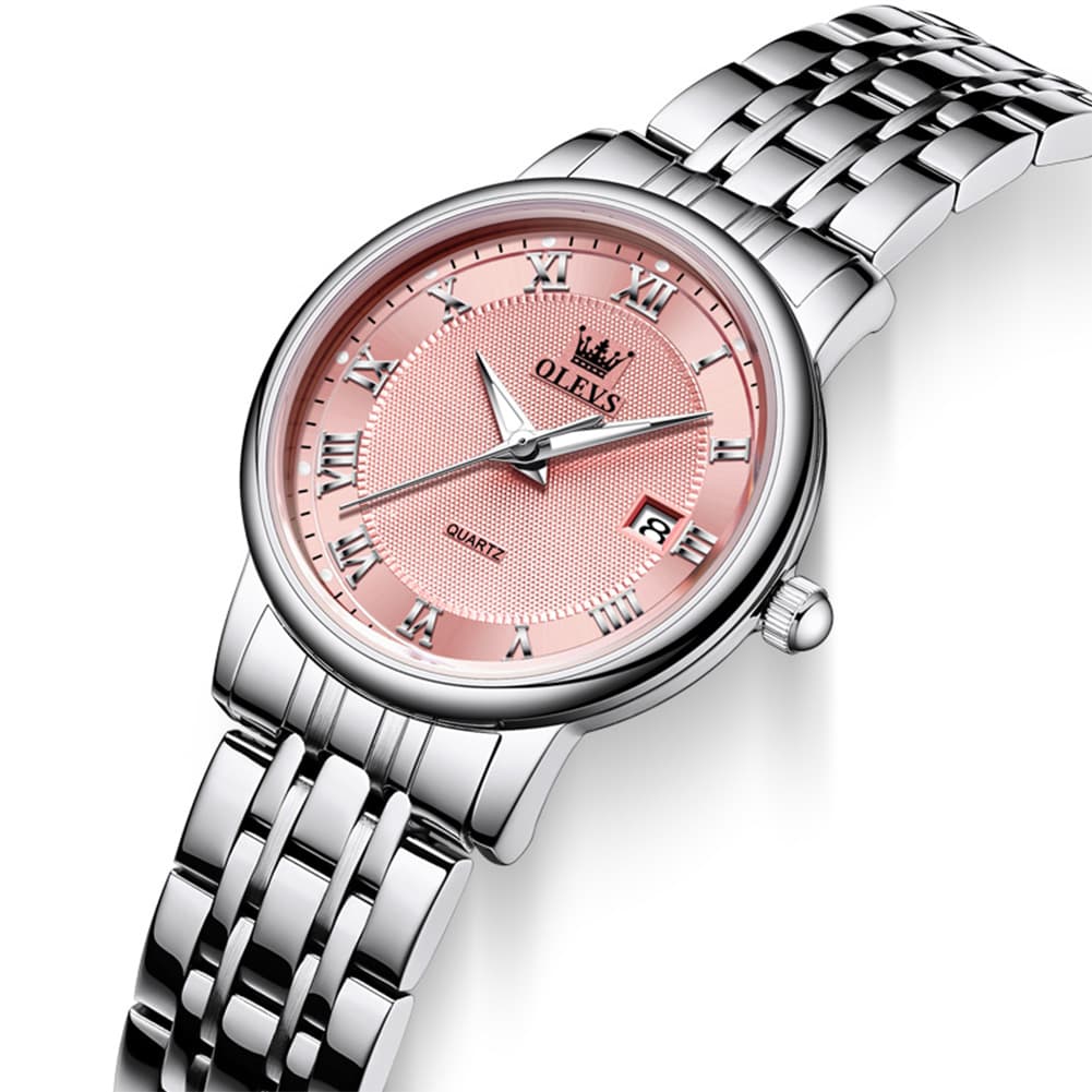 OLEVS Women Sunray Pastel Watch Petite Silver Stainless Steel Date Quartz 5611