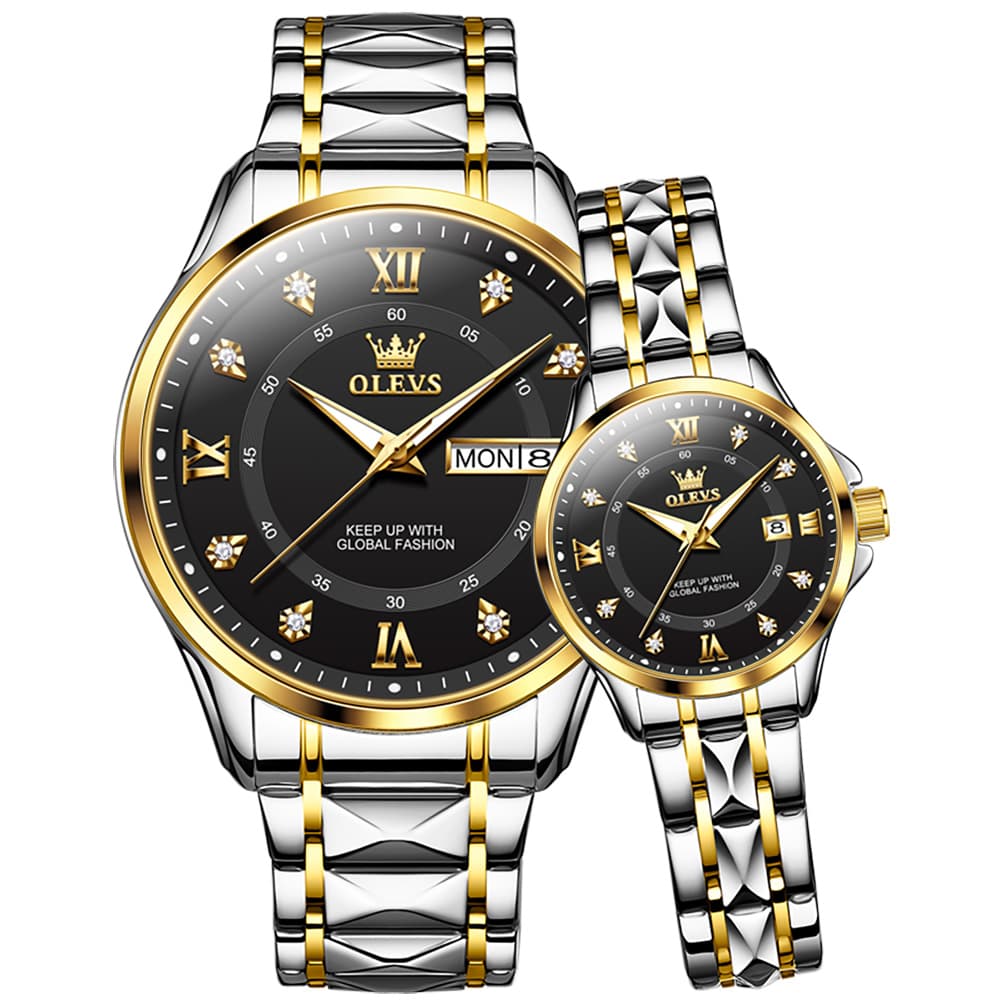 OLEVS 2906 Diamond Day Date Couples Watch Set Men Women