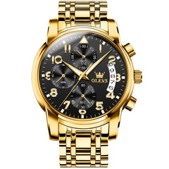 OLEVS 2879 Luxury Gold Pilot Chronograph Watch for Men
