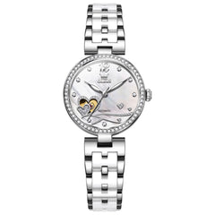 OLEVS 7086 Ceramic Heart Open Heart Automatic Watch For Women