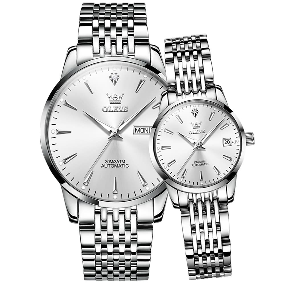 OLEVS 6635 Stainless Steel Automatic Mechanical Couple Watches