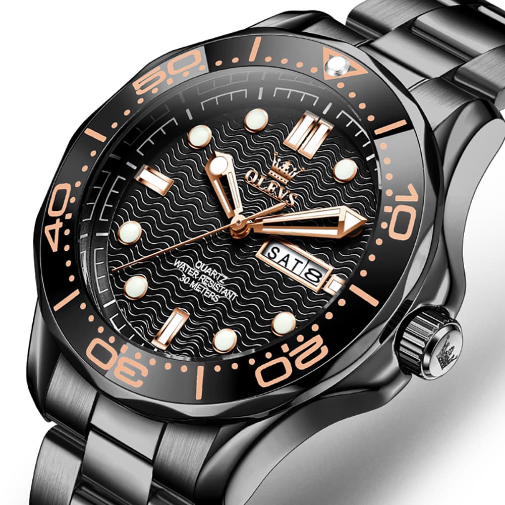 OLEVS 3738 Wave Dial Dive Style Quartz Watch for Men