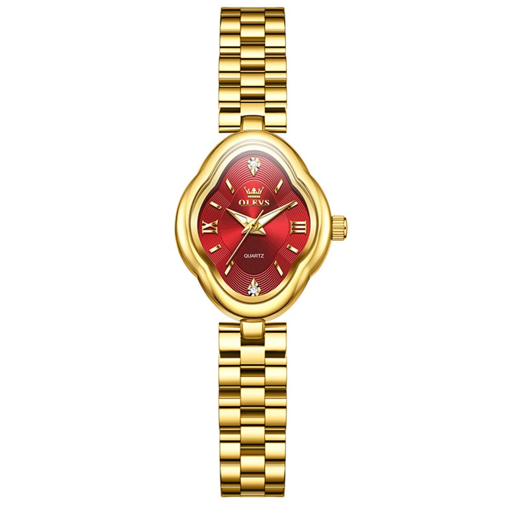OLEVS 5666 Petal Case Vintage Dress Watch Gold Bracelet Quartz Jewelry Timepiece for Women