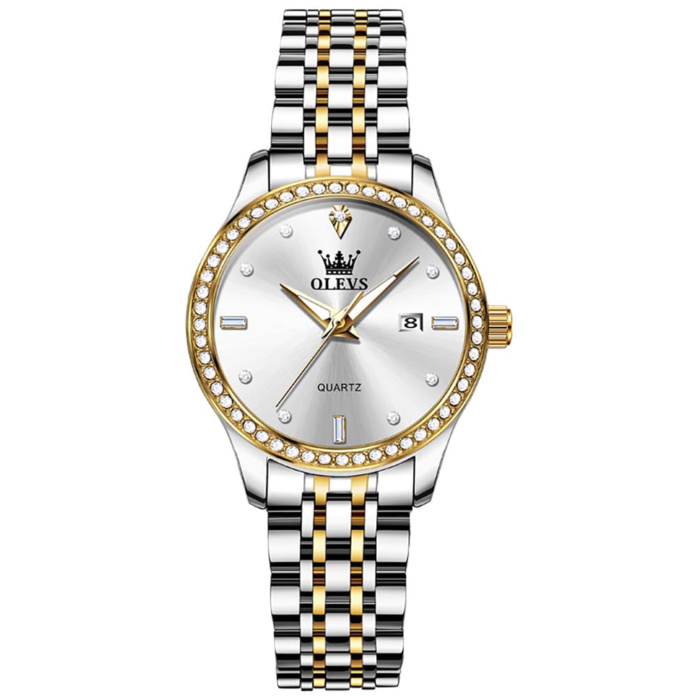 OLEVS 3625 Diamond Bezel Quartz Steel Watch for Women